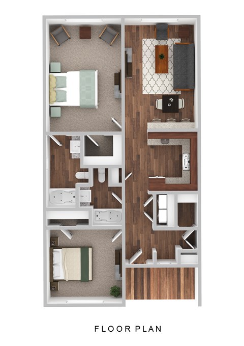 Floor plan for 2 beds, 2 baths, 1078 sqft